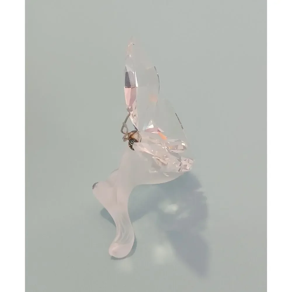 Swarovski Silver Crystal Butterfly on Leaf Figurine Austria Art 7619
